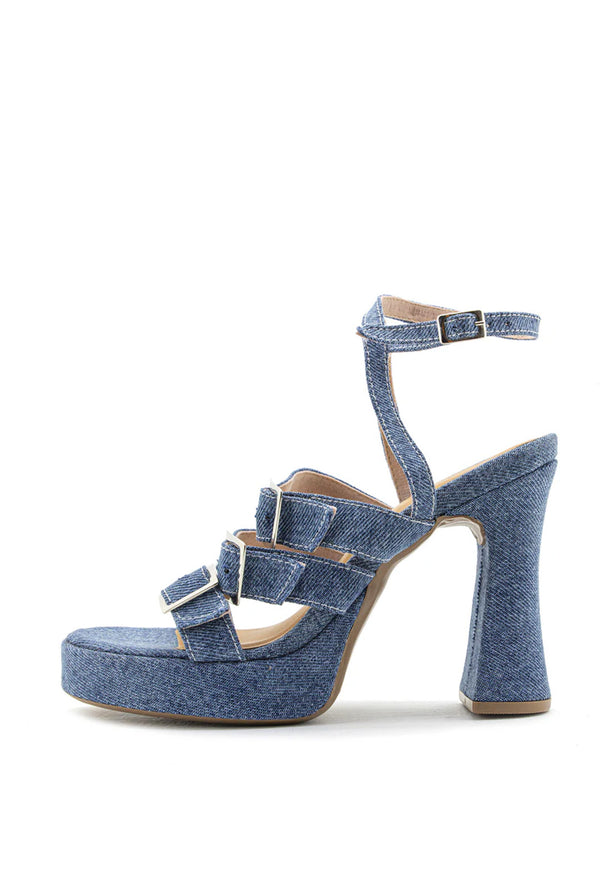 Tacón en Denim con 3 Hebillas