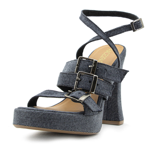 Tacón en Denim con 3 Hebillas
