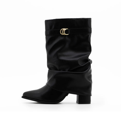 Bota Caña Media Doblada y Corrugada Tacon Alto