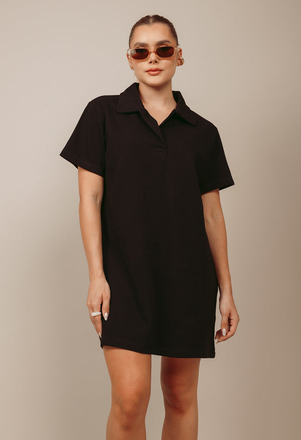 Vestido Corto Tipo Polo Unicolor