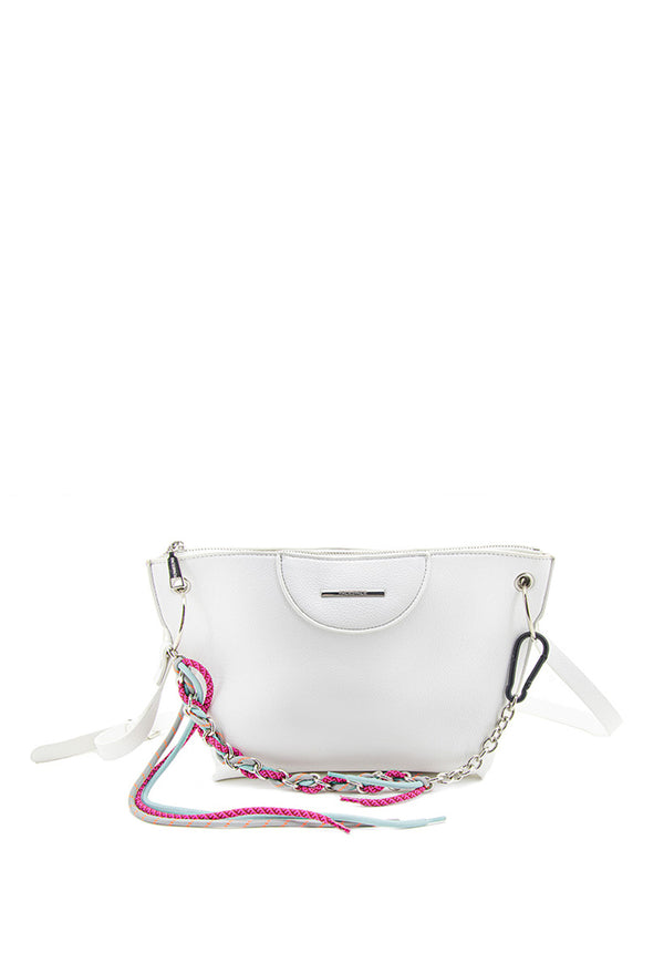 Bolso Bandolera con Cadena Metálica y Cordones Decorativos en Colores