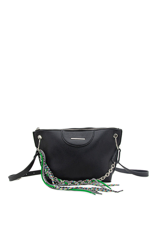 Bolso Bandolera con Cadena Metálica y Cordones Decorativos en Colores