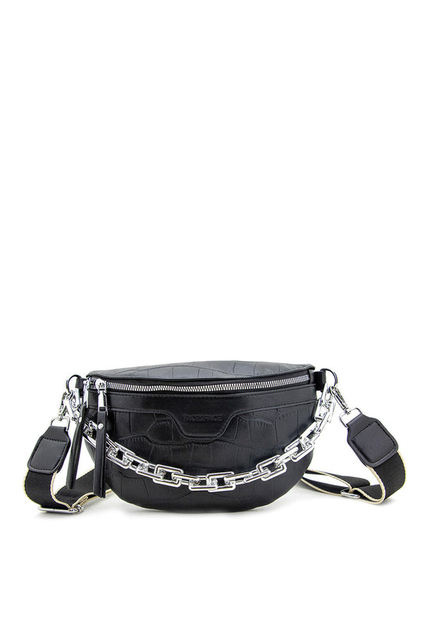 Bandolera y Riñonera Efecto Croco con Cadena Frontal