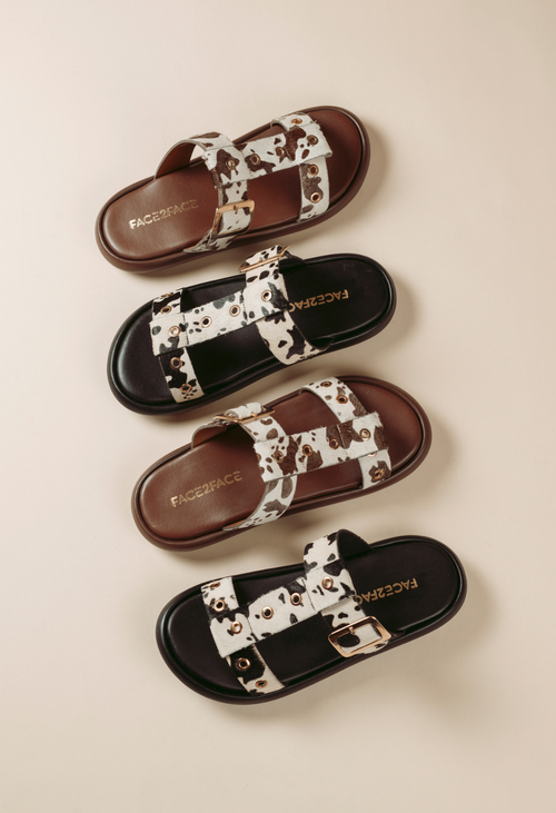 Sandalia Plana Cuero Cow Print