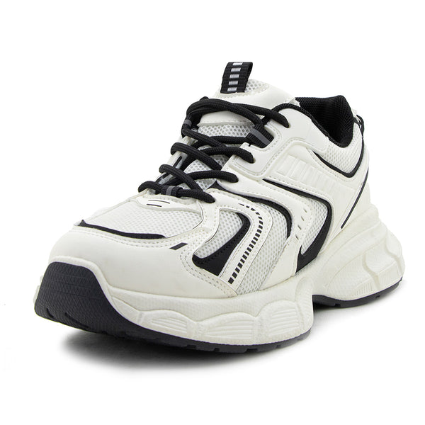 Tenis de Mujer Blanco con Detalles Negros y Suela Alta