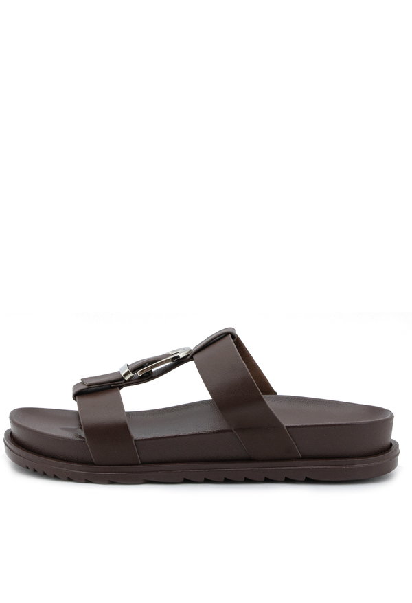 Sandalia Plana Suela Ancha Con Correas Y Hebilla Vertical