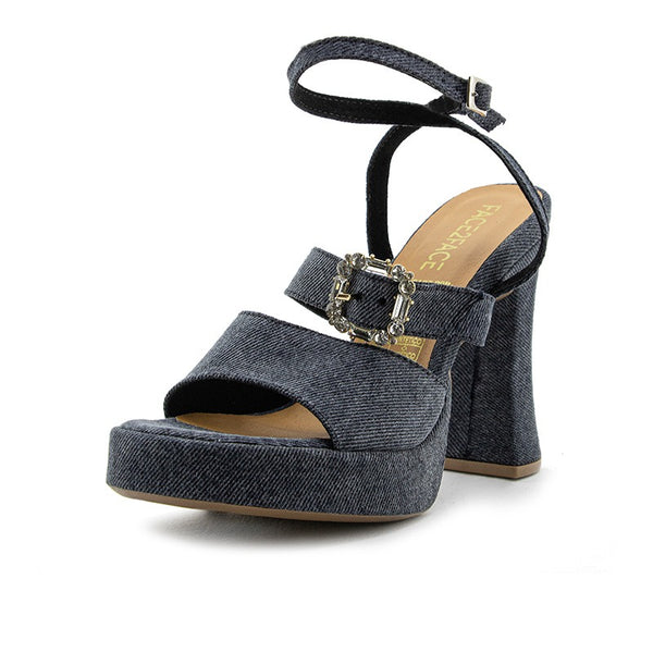 Tacón de Denim con Hebillas de Piedras